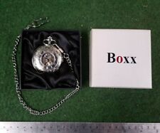 with Chain Modern Engraved on Back Boxx Half Hunter Pocket Skeleton Watch