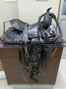 Premium Western Leather Barrel Saddle with Buck Stitching - eBay Exclusive - Picture 1 of 3