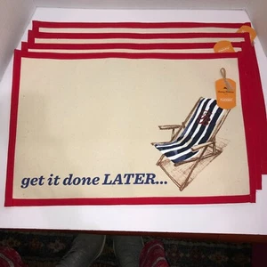 Juego 4 manteles individuales de tela TOMMY BAHAMA Get It Done Later 13 x 19 sillas de playa nuevas con etiquetas - Imagen 1 de 5