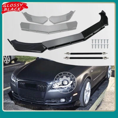 For Audi A3 A4 A5 A6 S3 S4 S5 Front Bumper Lips Spoiler + Spiltter Strut Rod AB - Imagem 1 de 4