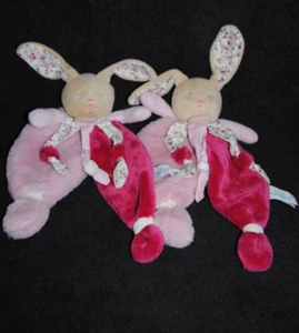 🐰Doudou plat lapin BABYNAT BABY'NAT BN0111 Poupi rose fleur Etat NEUF x2 - Picture 1 of 4