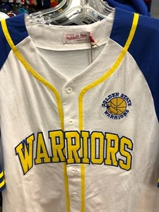 GOLDEN STATE WARRIORS   BASEBALL BUTTON FRONT MENS JERSEY MITCHEL & NESS  WHITE - Picture 1 of 4
