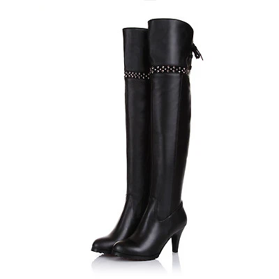 Ladies Club Shoes Genuine Leather High Heels Zip Up Over Knee Boots AU Size b195 - Image 1 of 4