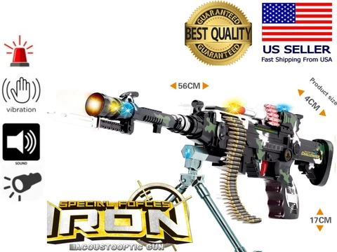 TOY Battery Electric FUN Military Machine Gun Flash Sound Vibration Light Kid 3+ Cover