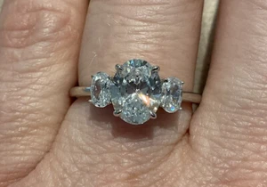 4.395 Carat Lab Created Diamond Trilogy Ring With Platinum Plated 925 Size L - Picture 1 of 12