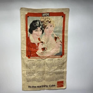 1974 Coke Linen Cloth Calendar Craft Material Soda Coca Cola Retro Vtg Art - Picture 1 of 5