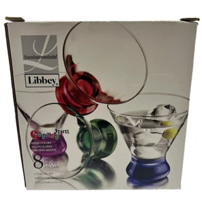 Libbey Cosmos Neon 8 Piece 8oz Multicolor Martini Glasses Barware NIB - Picture 1 of 3