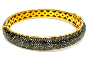 Meher's Champagne Diamond Two Tone Gold Plate and Black Rhodium Bangle Bracelet - Picture 1 of 4