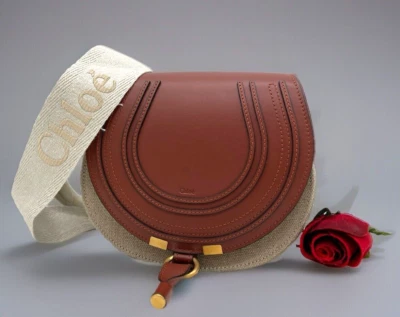 Подлинный новый с Ярлыками $1450 Chloé Marcie маленький кожи и льна седло через плечо сепия коричневый - Изображение 1 из 4