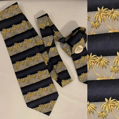 Corbata de seda Tommy Bahama azul marino gris a rayas verde palmera Foto 1 de 4