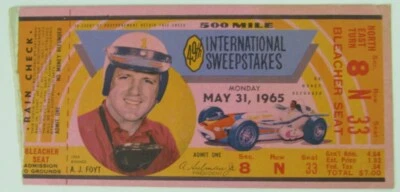 Boleto de carrera Indianápolis Indy 500 1965 de colección A.J. Foyt Foto 1 de 2