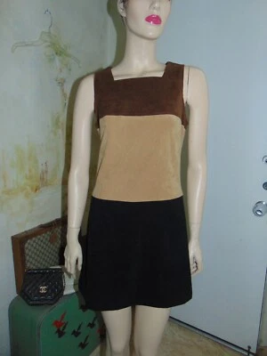 Vintage TIMING USA Y2K Mod Gogo Dress Micro Suede Feel Striped Mini Minimalist - Image 1 of 4