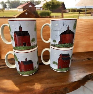 4 Vintage Warren Kimble "Barns" Tassen von Sakura NY 1998 Neuwertig - Bild 1 von 6