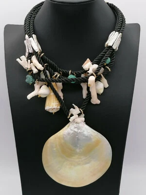 collana donna girocollo vero corallo rosa del Giappone turchese madreperla - Immagine 1 di 4