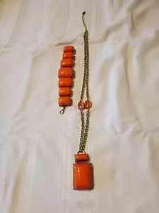 Coldwater Creek Necklace And Bracelet Orange & Gold Tone - Picture 1 of 6
