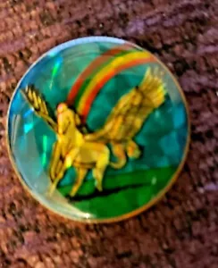 Vintage Enamel Pegasus with Rainbow Reflective Hat Pin Size 1" Diameter - Picture 1 of 1