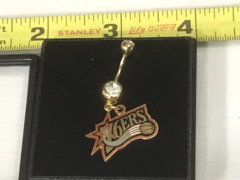 2002 Philadelphia NBA 76ers jewelry unused navel body ring w 2-jewels gold metal Cover