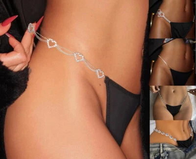 Tanga tanga de diamantes de imitación, corazón mariposa ropa interior para mujer, calzoncillos decoración de cintura✅ Foto 1 de 4