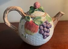 Vintage 1990 Fitz & Floyd Fruit Teapot w/Lid. Basket Weave Pattern 42 oz