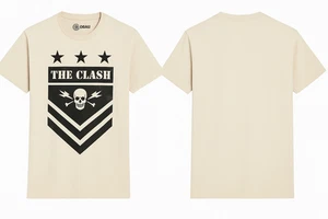 Officially licensed The Clash Army Stripes Beige & Black T Shirt Size S Small - Picture 1 of 6