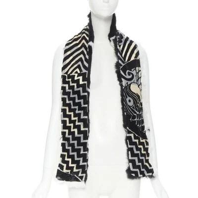 老式CHRISTIAN DIOR John Galliano 2003黑色白色兔子毛皮天鹅绒围巾 — 第 1/4 张图片