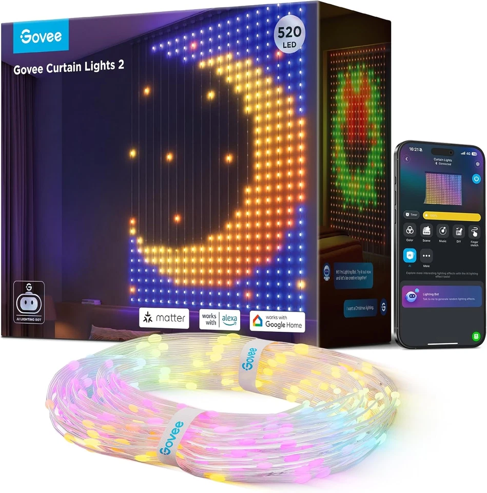 Govee Curtain Lights 2 520 LED H70B3 Smart LED Curtain holiday Lights Alexa