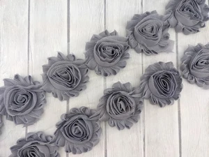 1 Yard Shabby Rose Trim, 2.5" Grey Chiffon Flower Trim,  Sewing Supplies - Picture 1 of 1