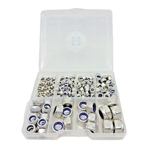 Stainless Steel Lock Nut Kit A2 Grade 200 pc Nyloc M3 M4 M5 M6 M8 M10 M12 UK - Picture 1 of 24