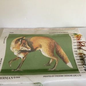 Rare Ehrman Elian McCready FOX Green Cross Stitch Tapestry Canvas Started Lines - Picture 1 of 10