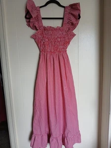 Vestido midi Sim And Sam rojo y blanco a cuadros guinga sin mangas para mujer talla XS - Imagen 1 de 12