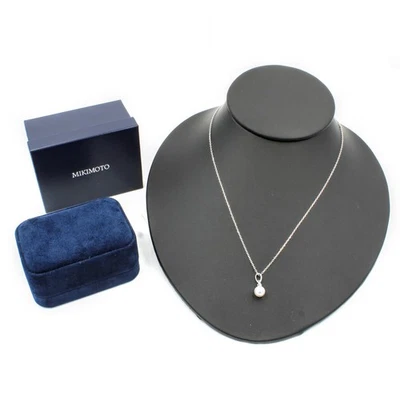 Mikimoto 18k White Gold Japanese Akoya Pearl Diamond Pendant Necklace #JB511-1 - Image 1 of 4