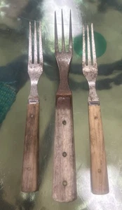 3 Civil War Era Wood Handled Fork Primitive ANTIQUE 1800 Silverware Tin Lot Of 3 - Picture 1 of 10