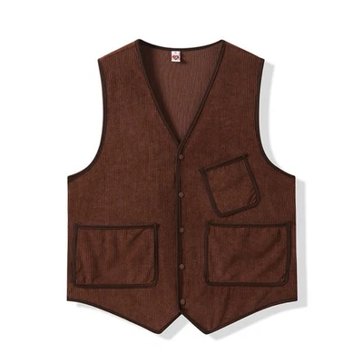 Men Corduroy Waistcoat Vest Tank Tops Cardigan Sleeveless Blazer Retro Casual - Image 1 of 4