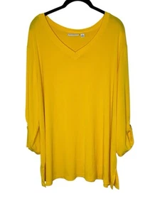 Susan Graver Womens Liquid Knit Top Shirt 2X V Neck 3/4 Sleeves Tunic Yellow - Picture 1 of 10