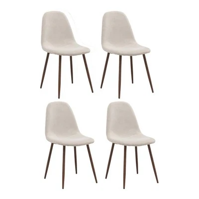 MidCentury Fabric and Metal Dining Chair Set of 4 Beigeand Walnut - Image 1 of 4