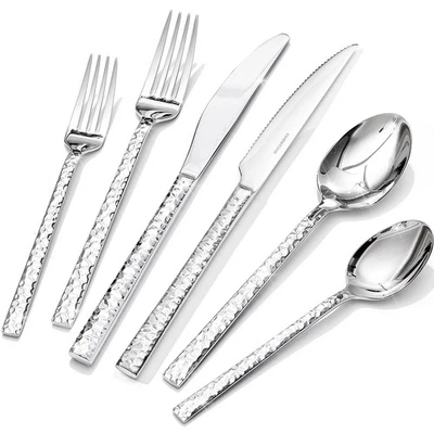 48 Piece Silverware Set with Steak Knives, Hammered Silverware Set for 8, 18/... - Image 1 of 4