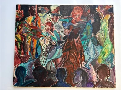 MID CENTURY PAINTING MARLENE LARGE MODERNISM VINTAGE EXPRESSIONIST PERFORMERS - Image 1 of 4