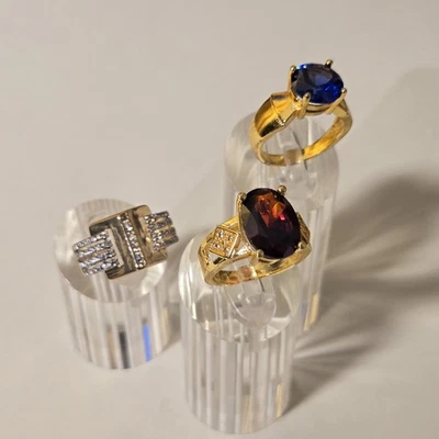 LOTE de anillos vintage dorado tono joya talla 6-6,5 solitario grueso anillo de cóctel Foto 1 de 4