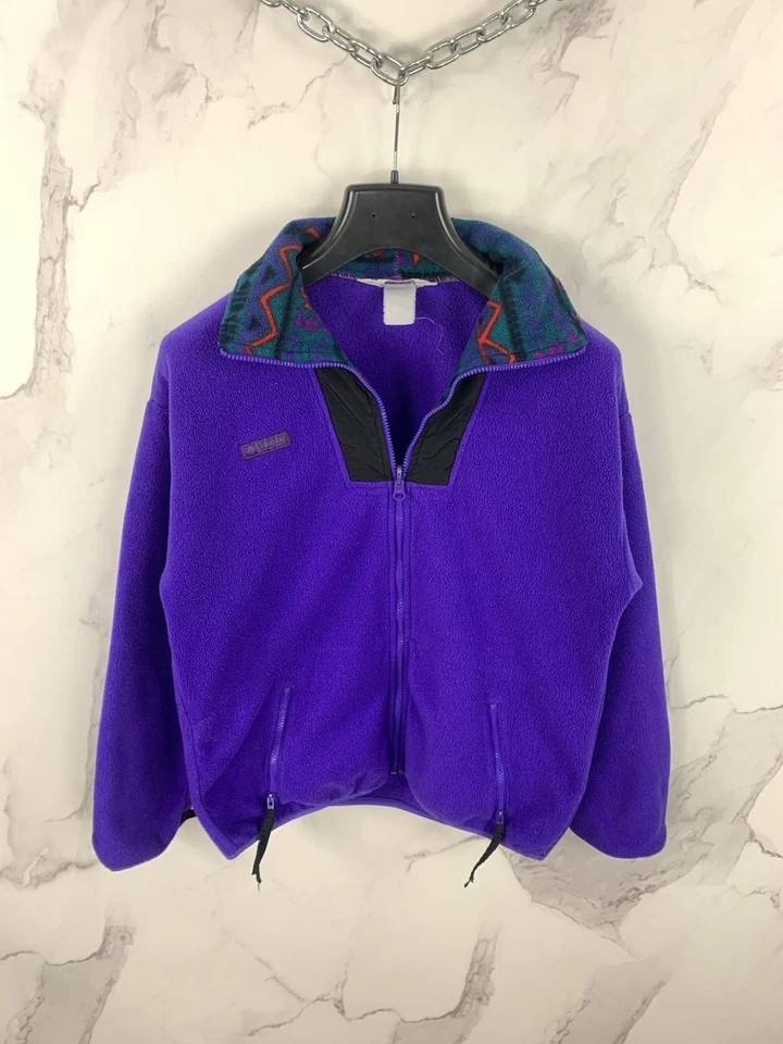 Vintage Columbia Full Zip Fleece Jacket Nylon High Neck Collar Purple - Image 1 of 4