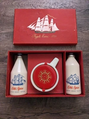 Vintage altes Gewürz Geschenkset Box und Flaschen + Becher und Seife - Fregatte Essex 1798 - Bild 1 von 4