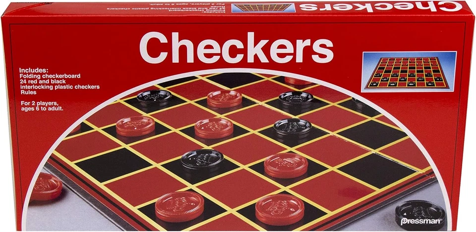 Pressman Checkers Classic Game with Folding Board and Interlocking Checkers