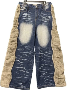DND4DES Denim JEANS MEN'S Cotton Y2K Pockets Size XL Baggy Fluffy - Picture 1 of 15