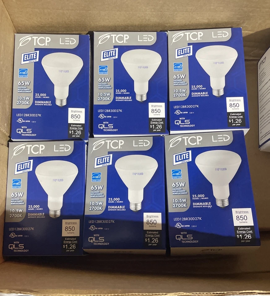 6 TCP Dimmable Elite BR30 LED Light Bulbs (2700K) - 120V, 10.5W 850 Lumens - Image 1 of 1