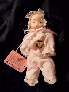 SHOW STOPPERS 5" TALL BABY IN WHITE & PINK ROMPER WITH CAP - Picture 1 of 6