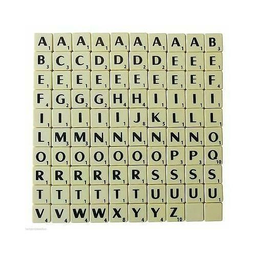TILES IVORY/BLACK LETTERS FULL SET 100 PIECES -PLASTIC IVORY COLOURED - Image 1 of 1