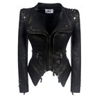 Women's motorcycle slim fit biker black PU Leather zip Rivet Jacket