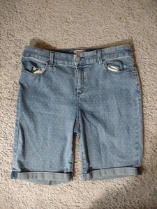 Chico's Shorts Womens Sz 2 Rolled Up Denim Jean Mom Shorts With White Polka Dots - Picture 1 of 10