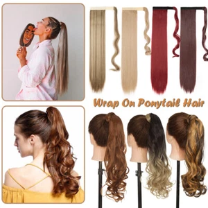 Long Hair Ponytail Clip In AS Real Human Hair Extensions Wrap Around Pony Tail - Picture 1 of 65