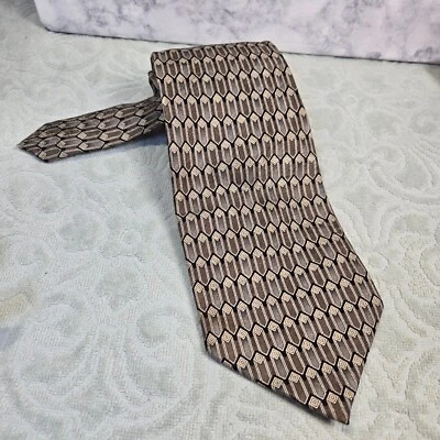 复古 Carlos Devenezia Roma 巴塞罗那男式丝绸手工领带棕色抽象 — 第 1/4 张图片