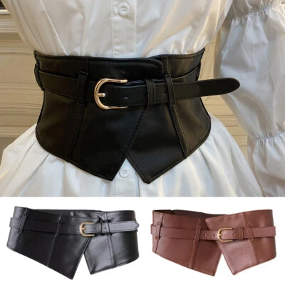 Luxury PU Leather Irregular Waist Seal Super Wide Elastic Corset Belt Punk Style - image 1 of 4